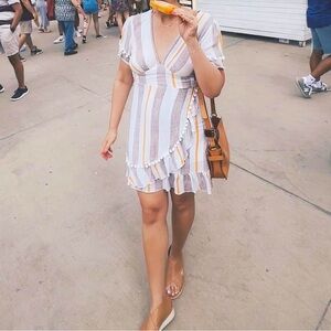 Striped V-Neck Ruffle Dress